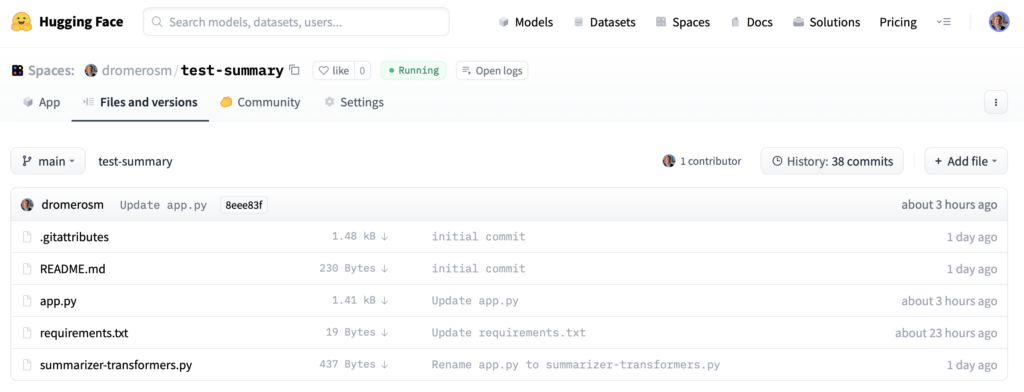 hugging face spaces files and versions